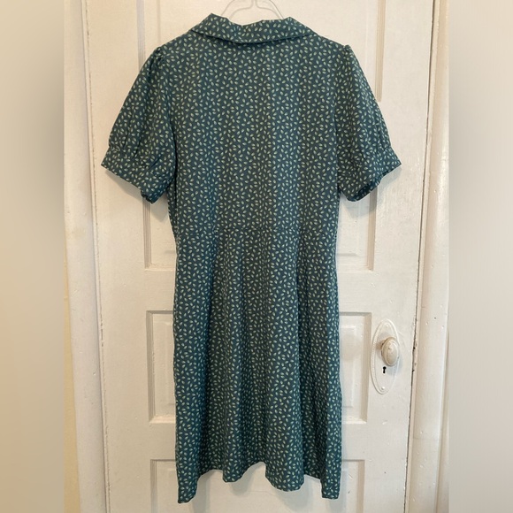 Vintage Teal Collared Floral Dress - Picture 3 of 10
